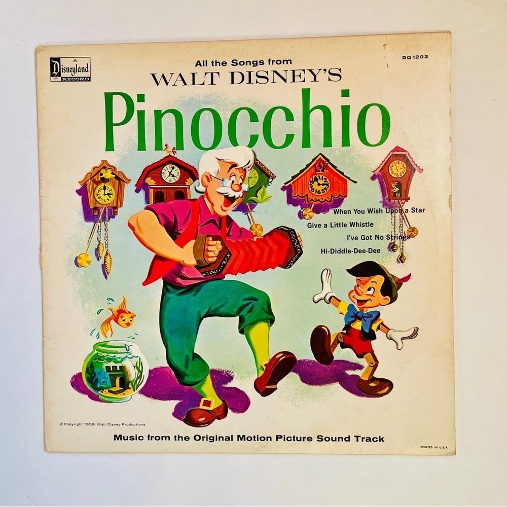 Vintage Songs From Walt Disney’s Pinnochio Vinyl Record 1963 Disneyland